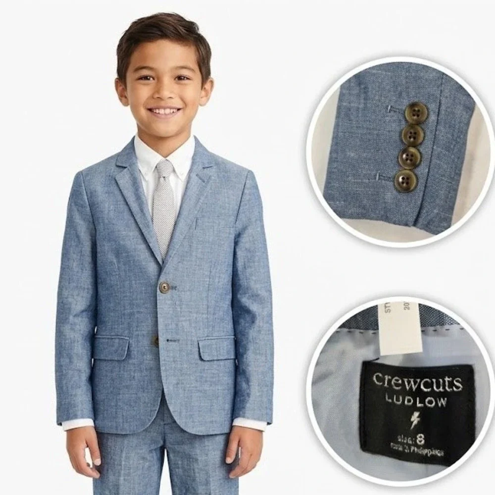 Crewcuts J Crew Boys 8 Blue Cotton Chambray Ludlow Suit Blazer Jacket BW483